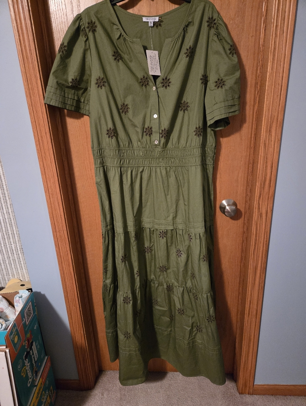 Green Tiered Eyelet Midi Dress